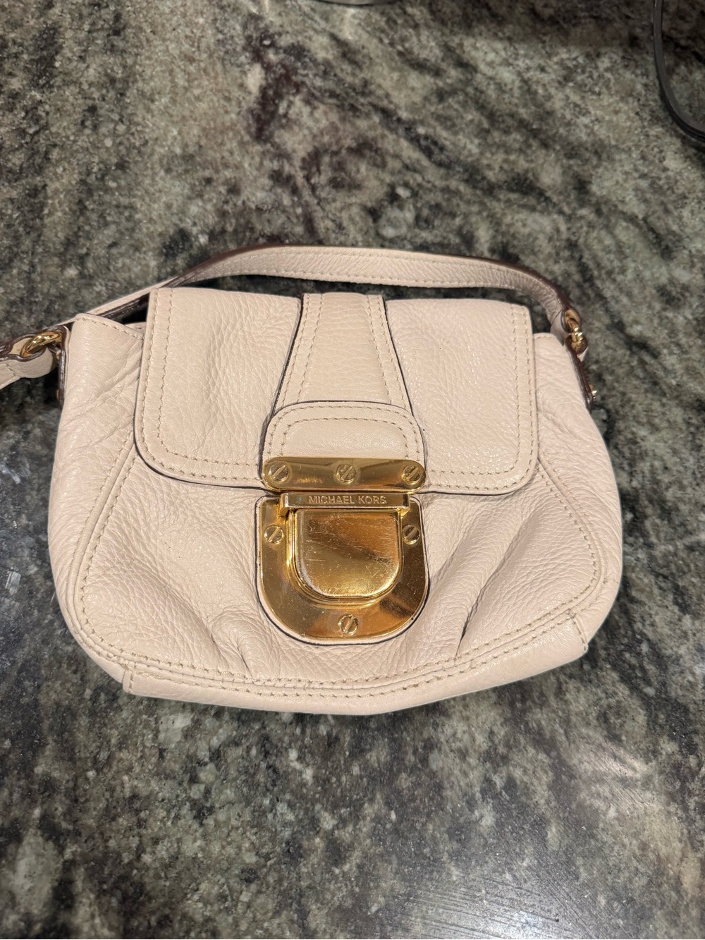 Michael Kors Light Cream Leather Crossbody with Gold-Tone Lock